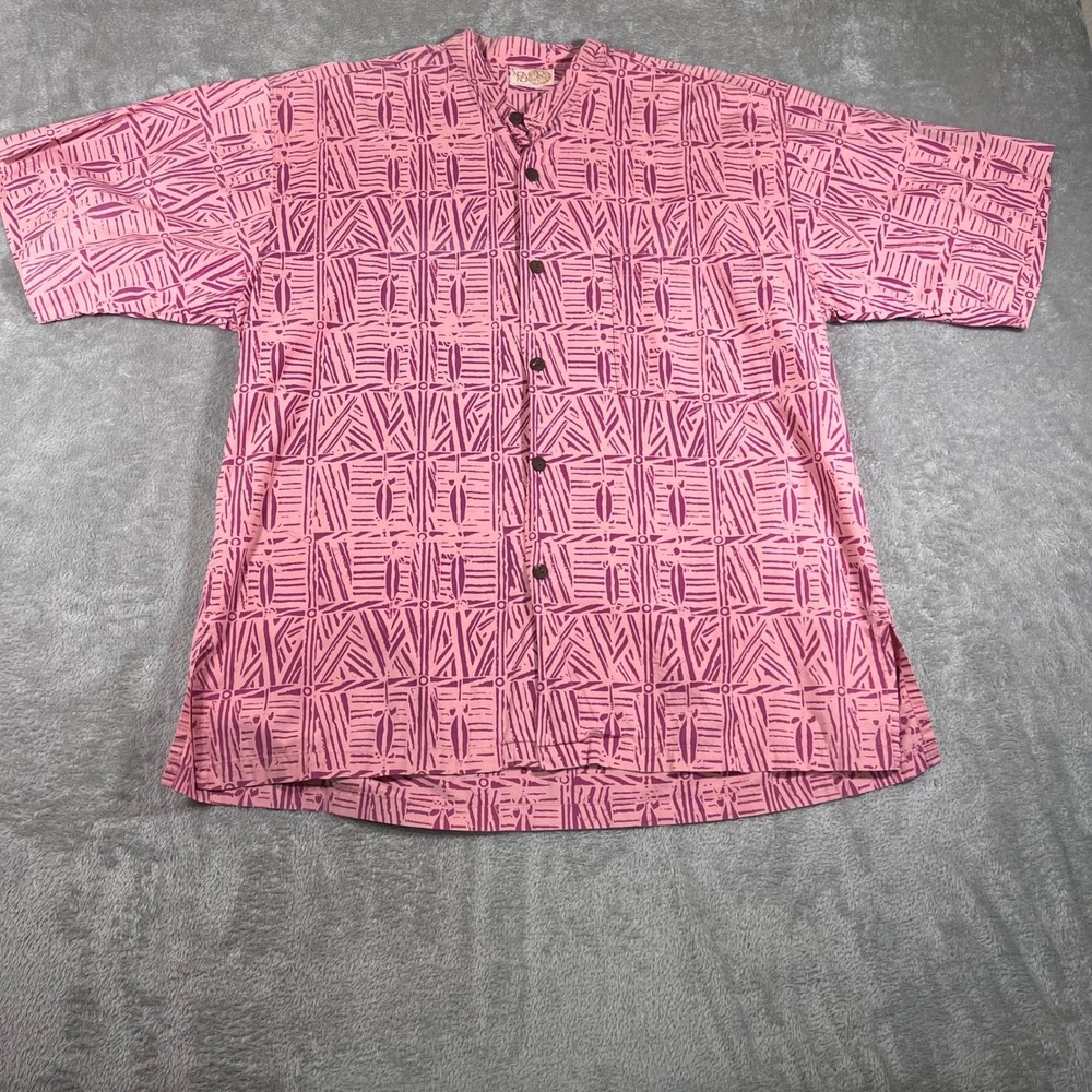 Noa Noa Hawaii Shirt Mens Large Pink Abstract‎ Print Button Up Short Sleeve